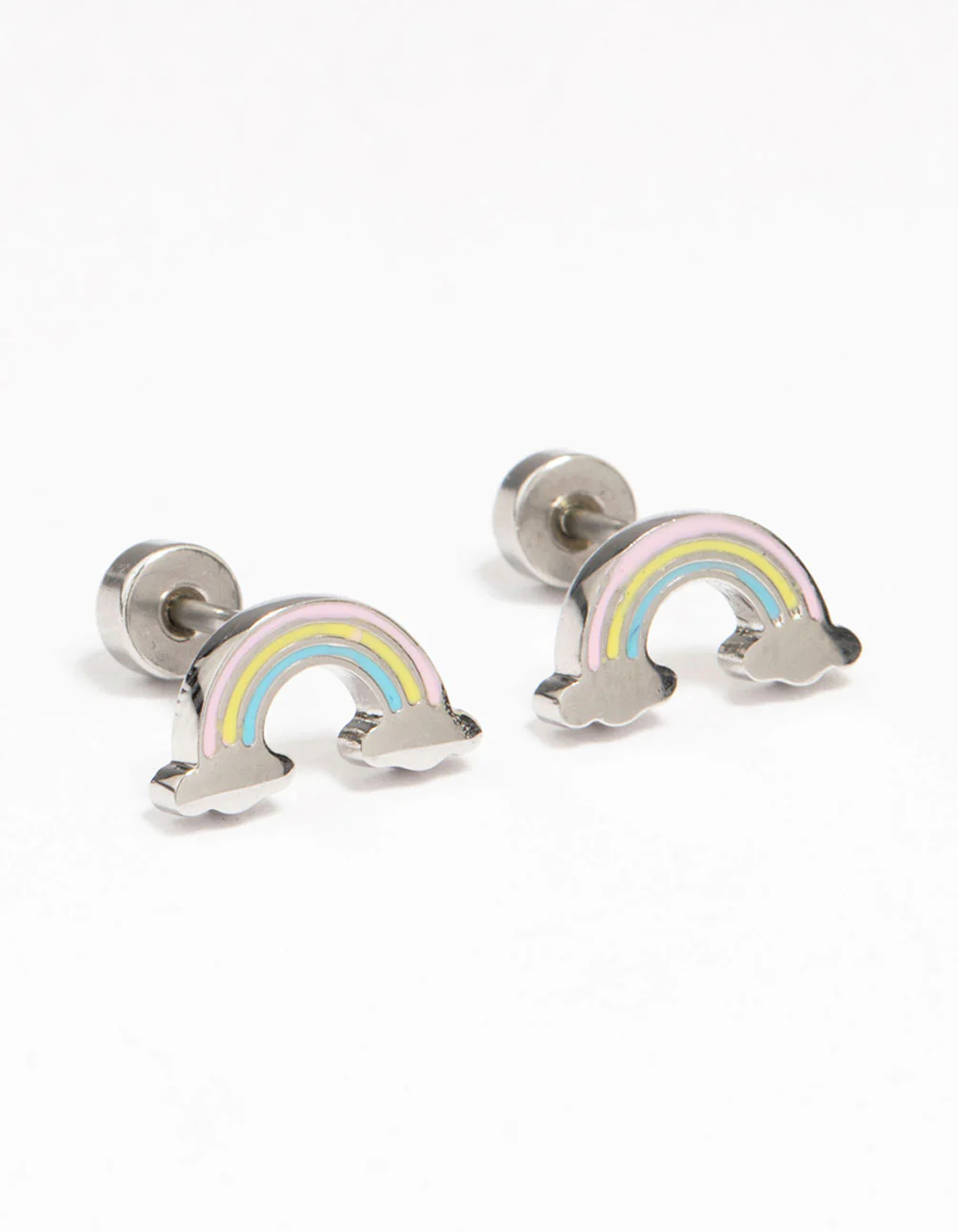 Kids Surgical Steel Rainbow Flat Back Earrings