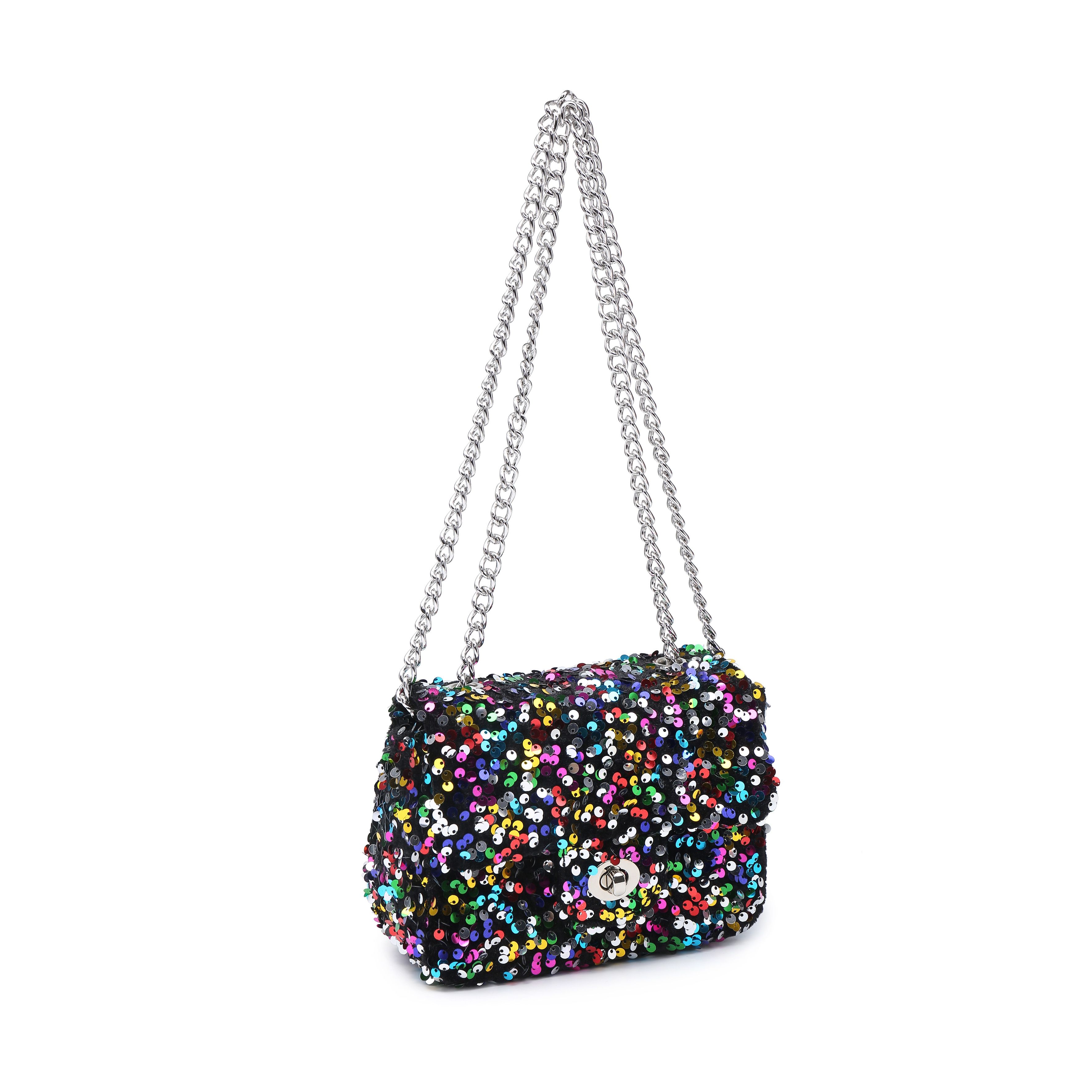 JFY Carri Co. Sequin Flap Twist Lock Clasp Cross Body Bag