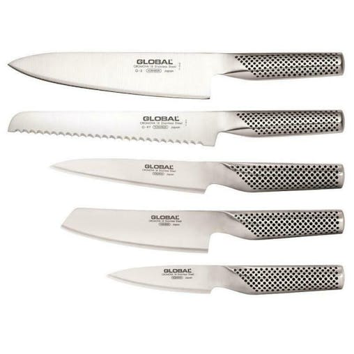 New Global Uku 6Pc Walnut Knife Block Set 6 Piece