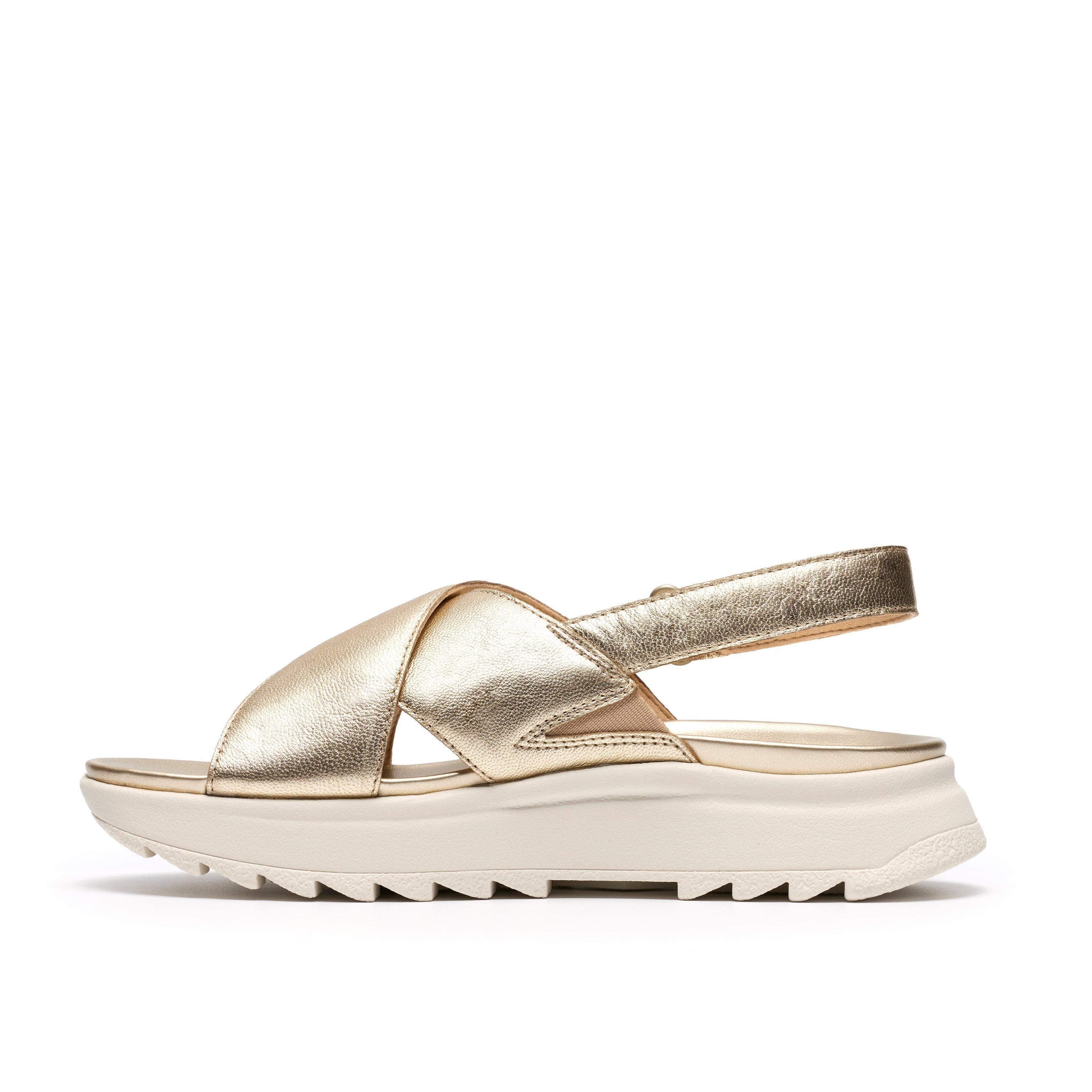 Clarks DashLite Wish Gold Leather Flat Sandals