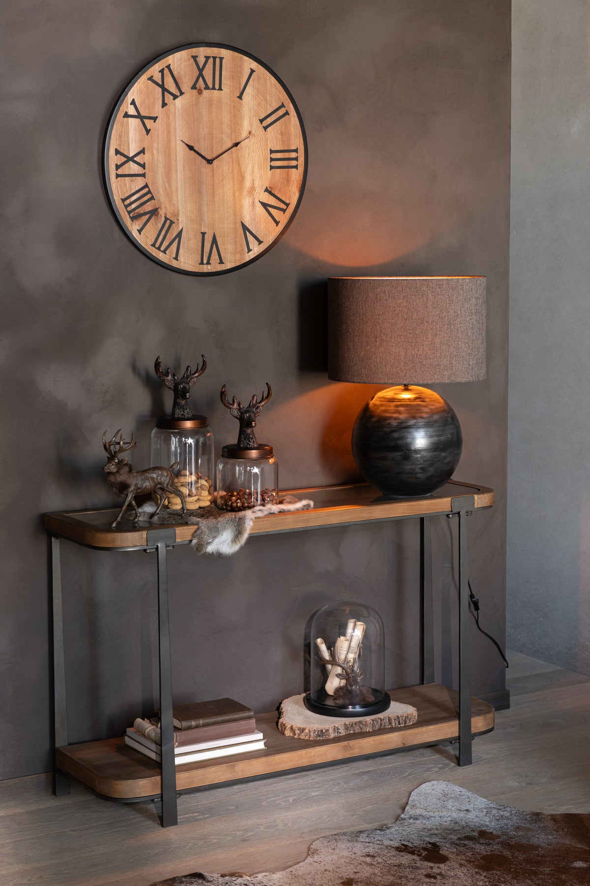J-Line klok Nue - mdf/ijzer - naturel - large - Ø 60 cm