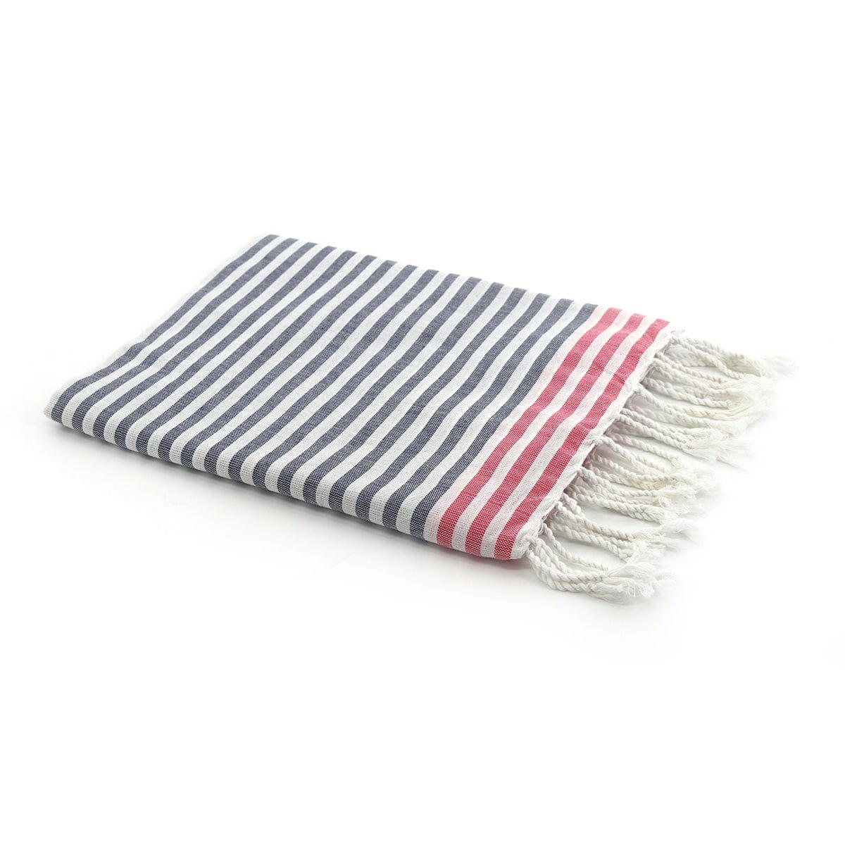 BORA BORA - Fouta coton  100x200 bleu jean / rose fuchsia