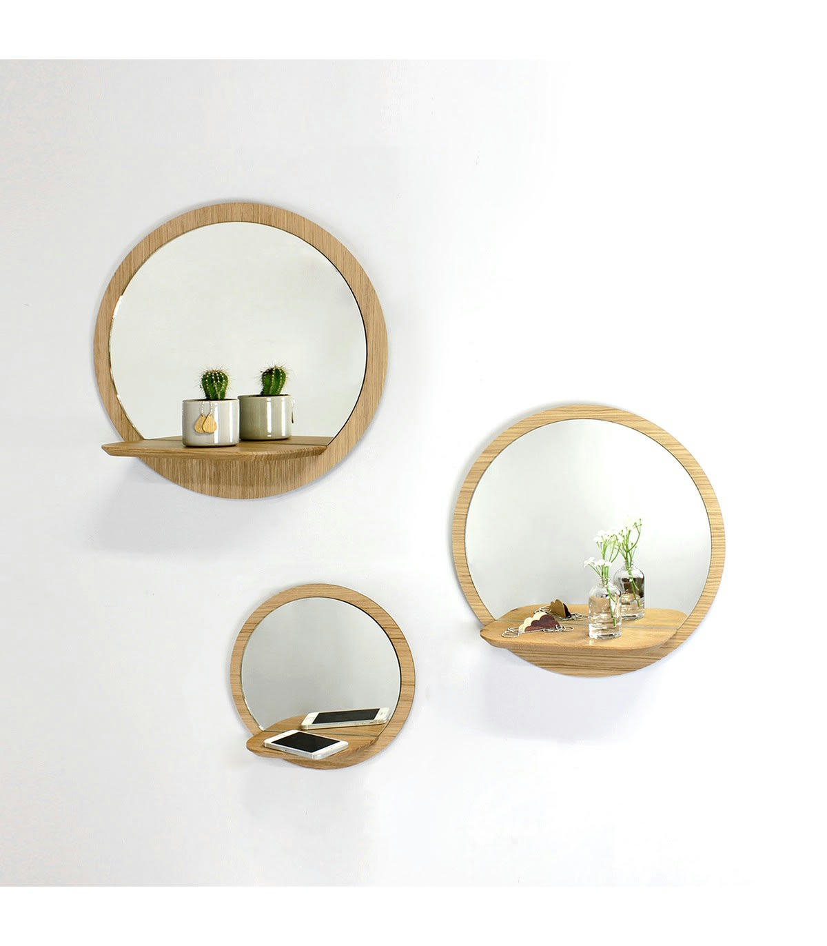 SUNRISE - Miroir mural rond avec tablette Sunrise moyen modèle D40cm