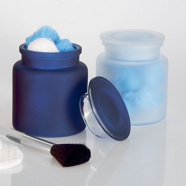 Boite àcotons Verre YOKO Bleu Foncé Spirella
