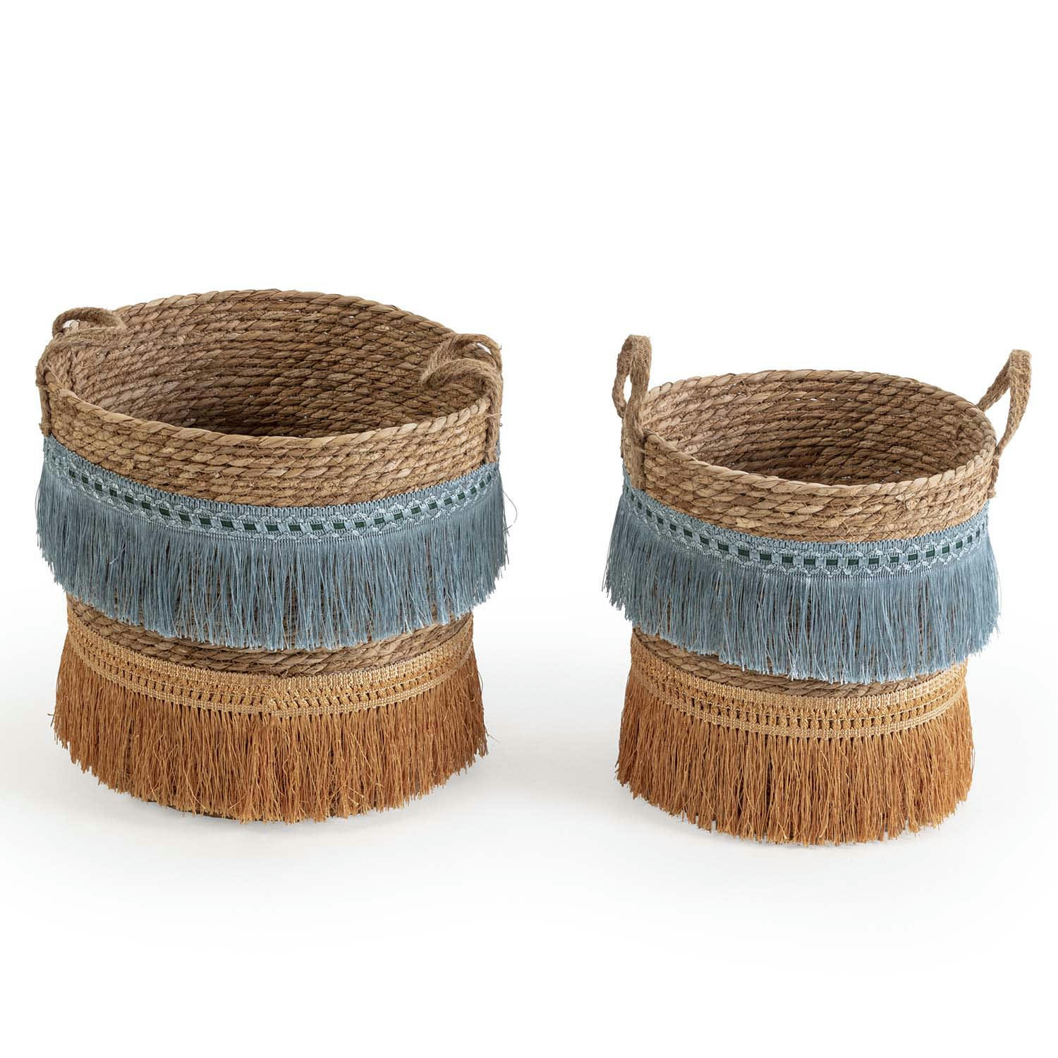 INDIE - Set de 2 paniers fibre naturelle, bleu/orange
