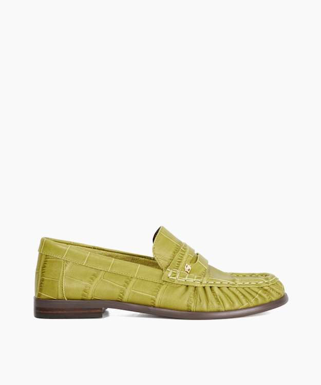 Grisella Green - Leather Slip On Ruched Toe Loafers