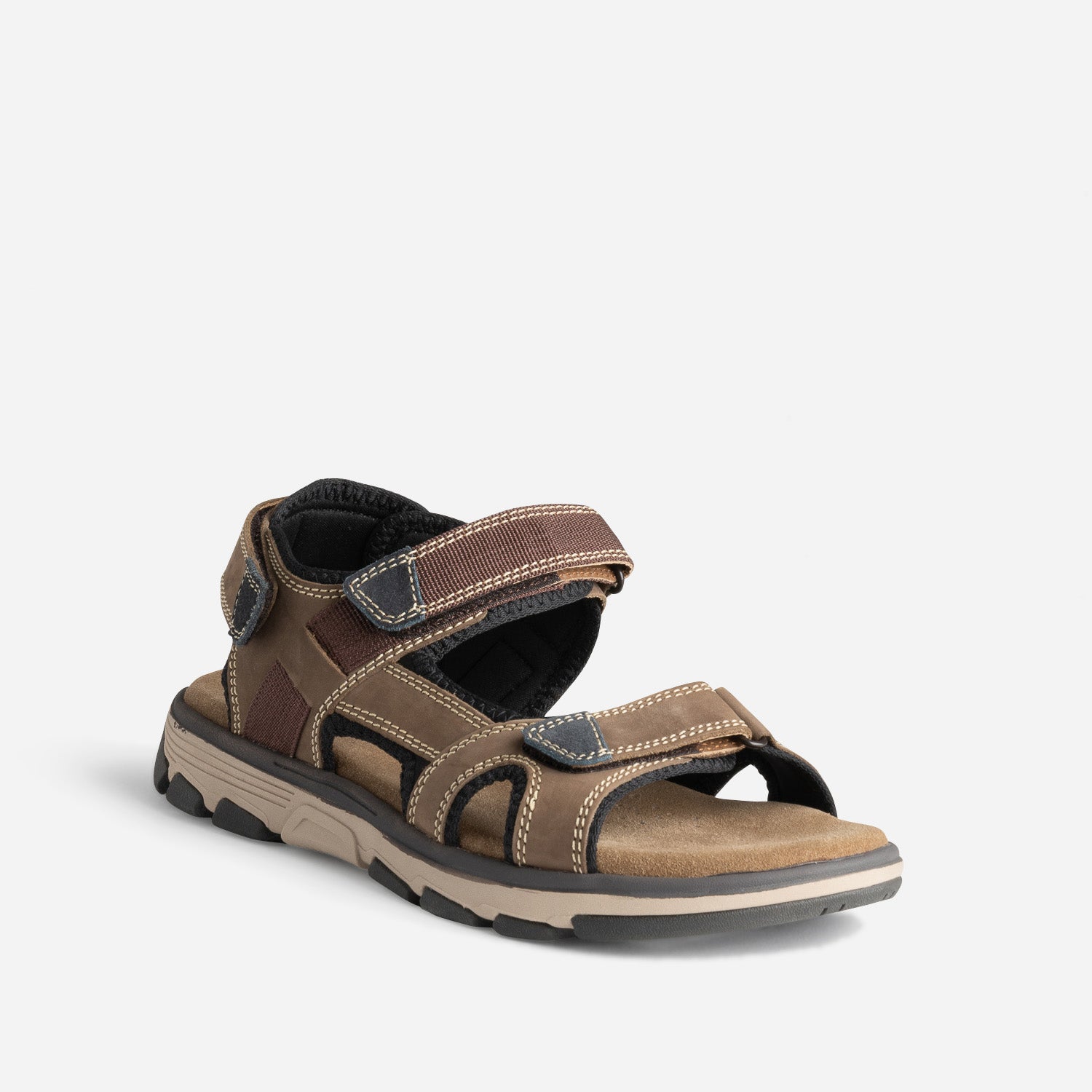 Sandale beige foncé cuir à scratchs