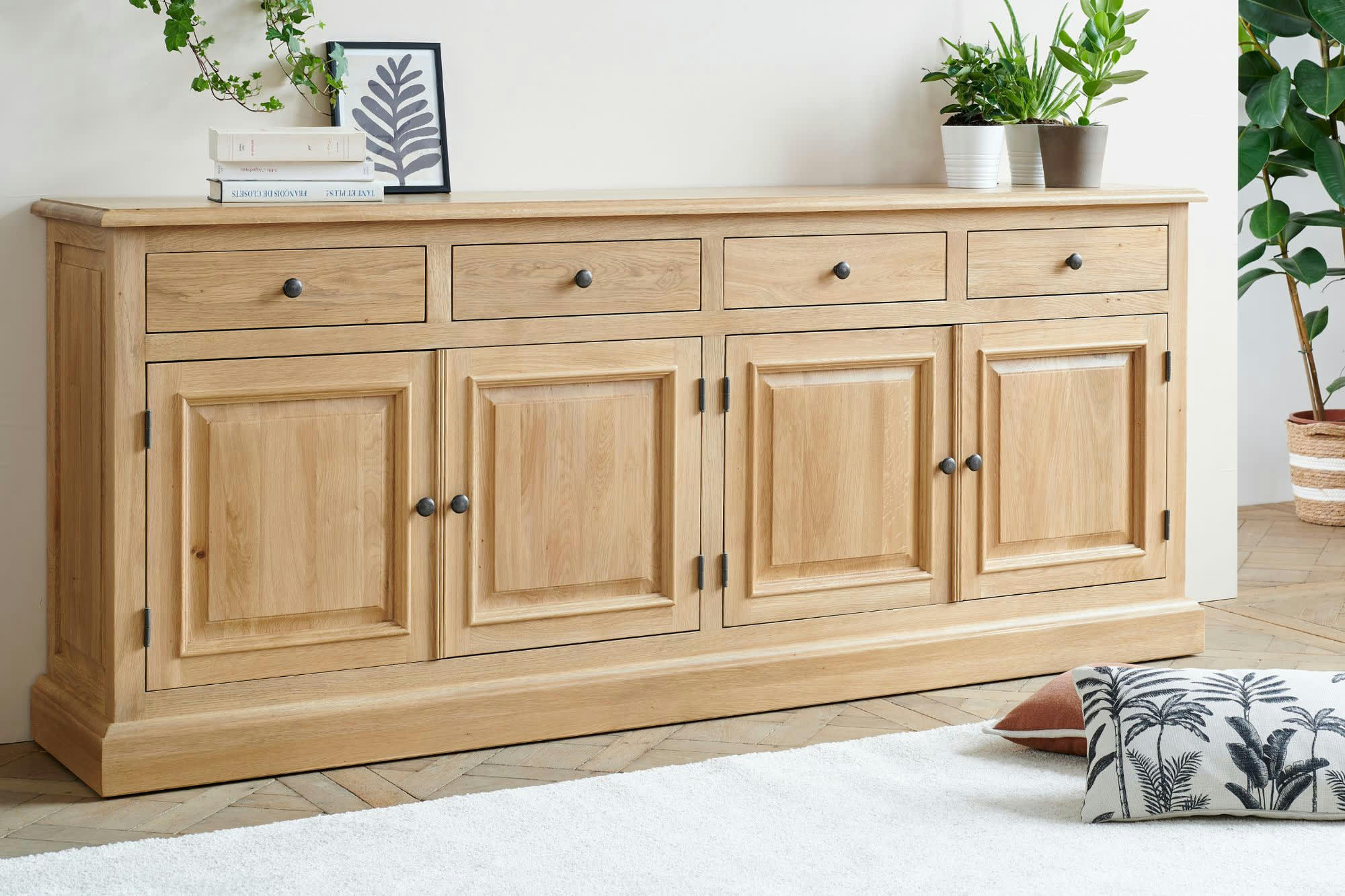 VICTORIA - Buffet bas 4 portes 4 tiroirs en chêne massif naturel
