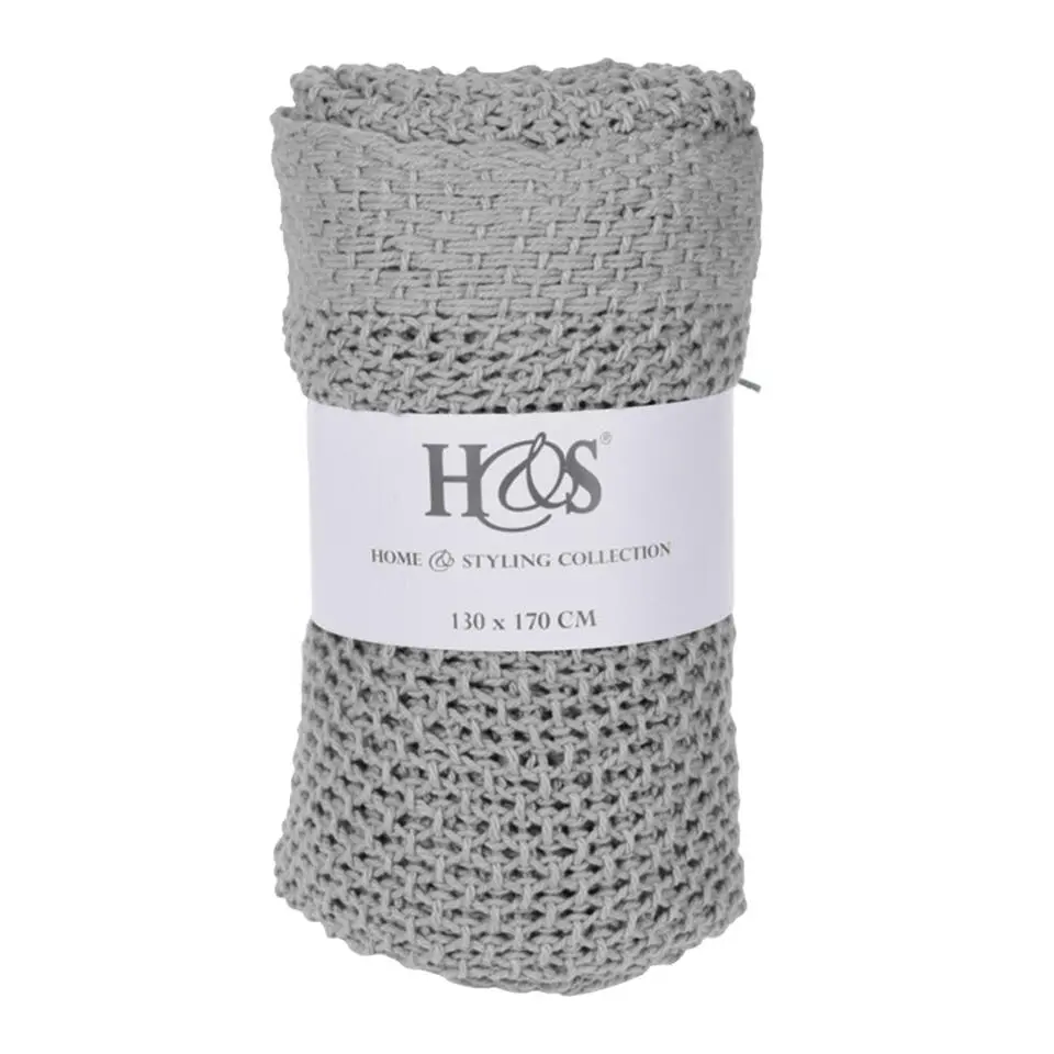 Excellent Houseware dekentje-plaid - katoen - taupe - 130 x 170 cm