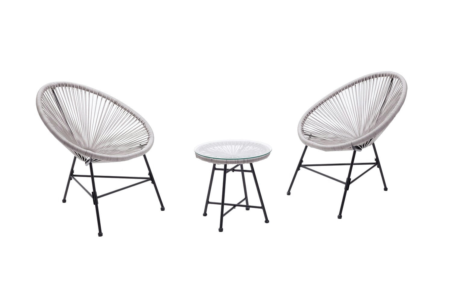 ACAPULCO - Salon de jardin 2 fauteuils ronds et table basse gris clair