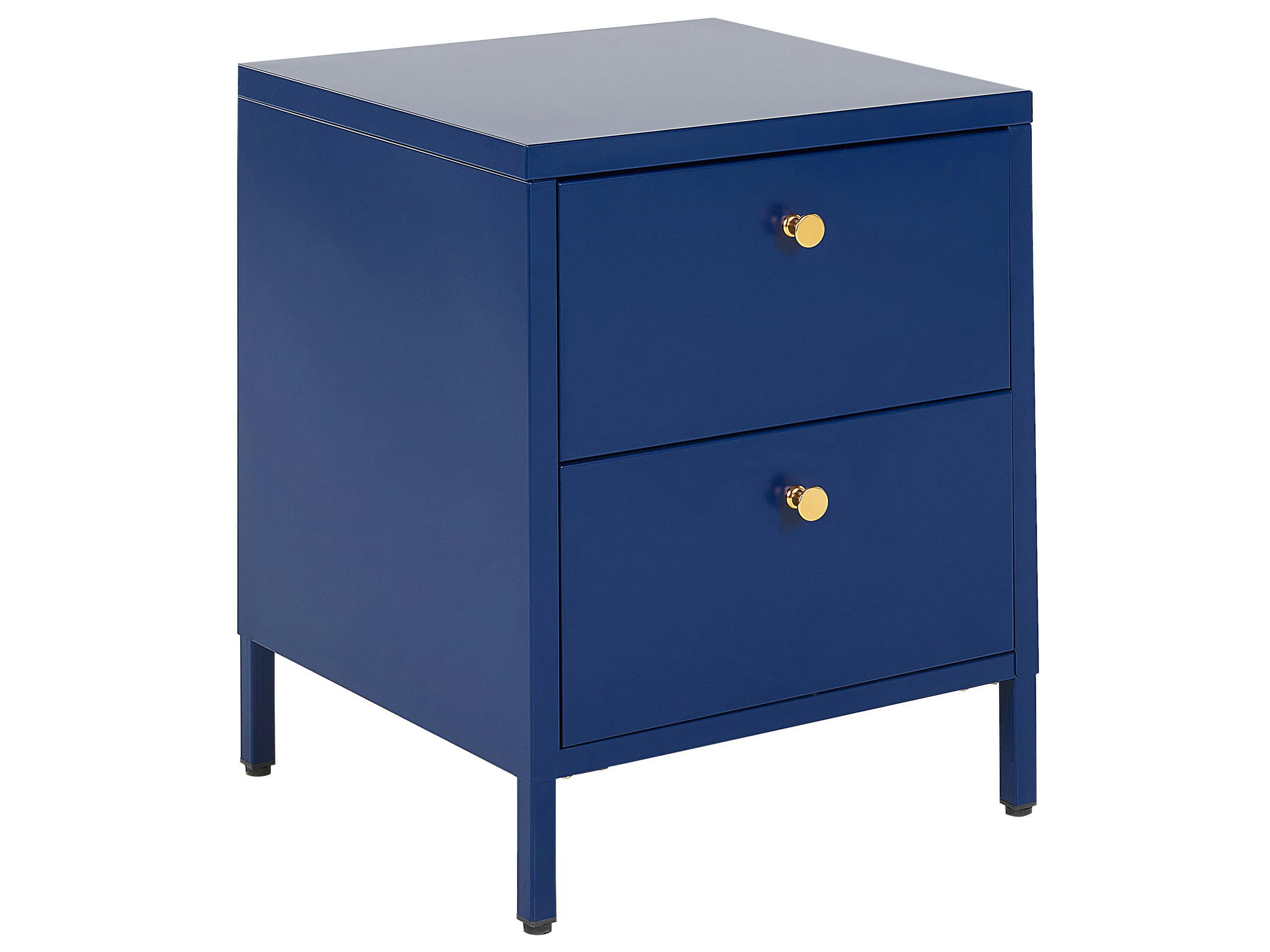KYLEA - Table de chevet avec 2 tiroirs en métal bleu marine