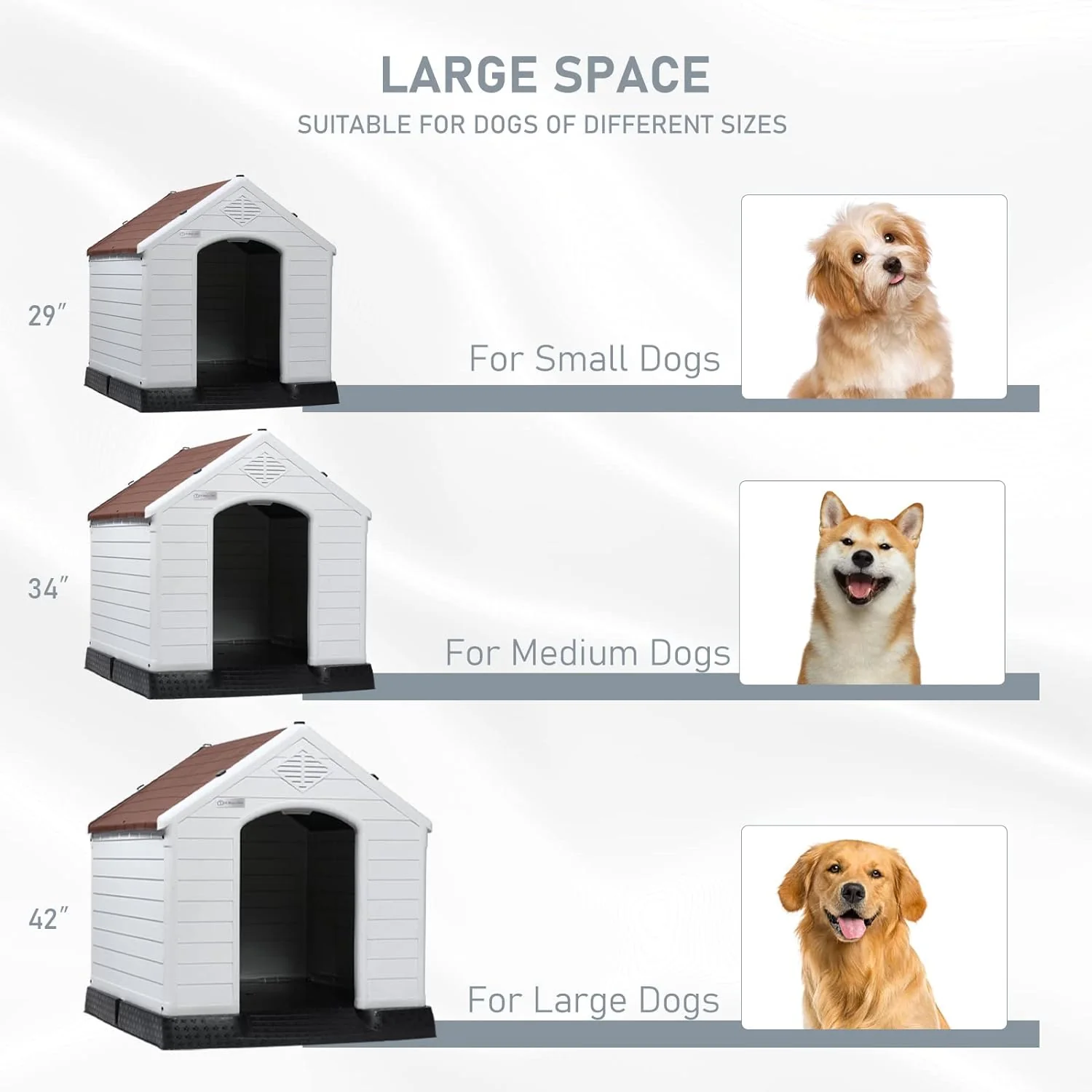 Durable Waterproof Plastic Dog House for Small to Large Sized Dogs, Indoor Outdoor Doghouse Puppy Shelter with Elevated Floor, Easy to Assemble (Gray, 42''L*38''W*39''H)(Blue/42''L*38''W*39''H)