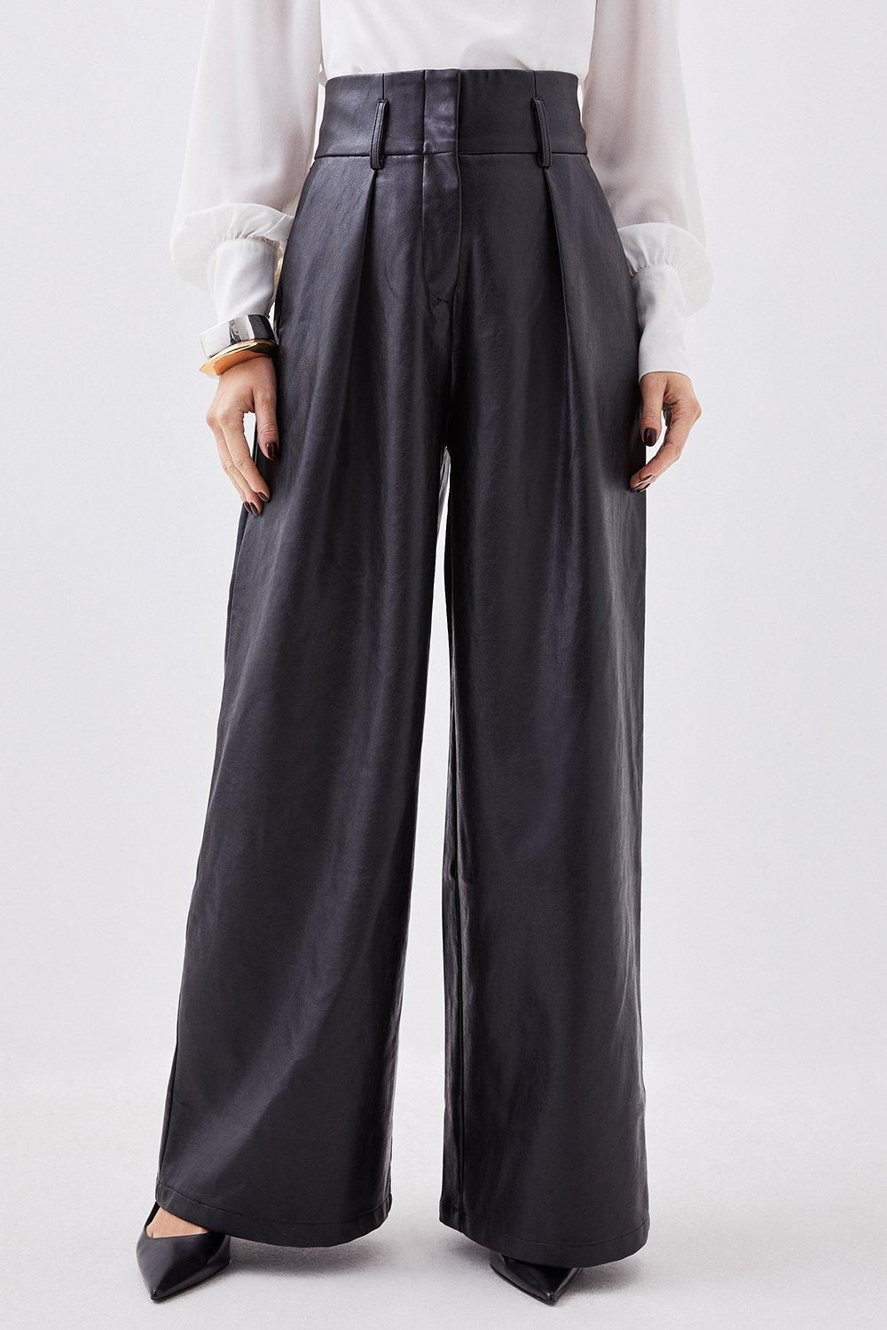 KarenMillen Petite Faux Leather High Waisted Wide Leg Trousers