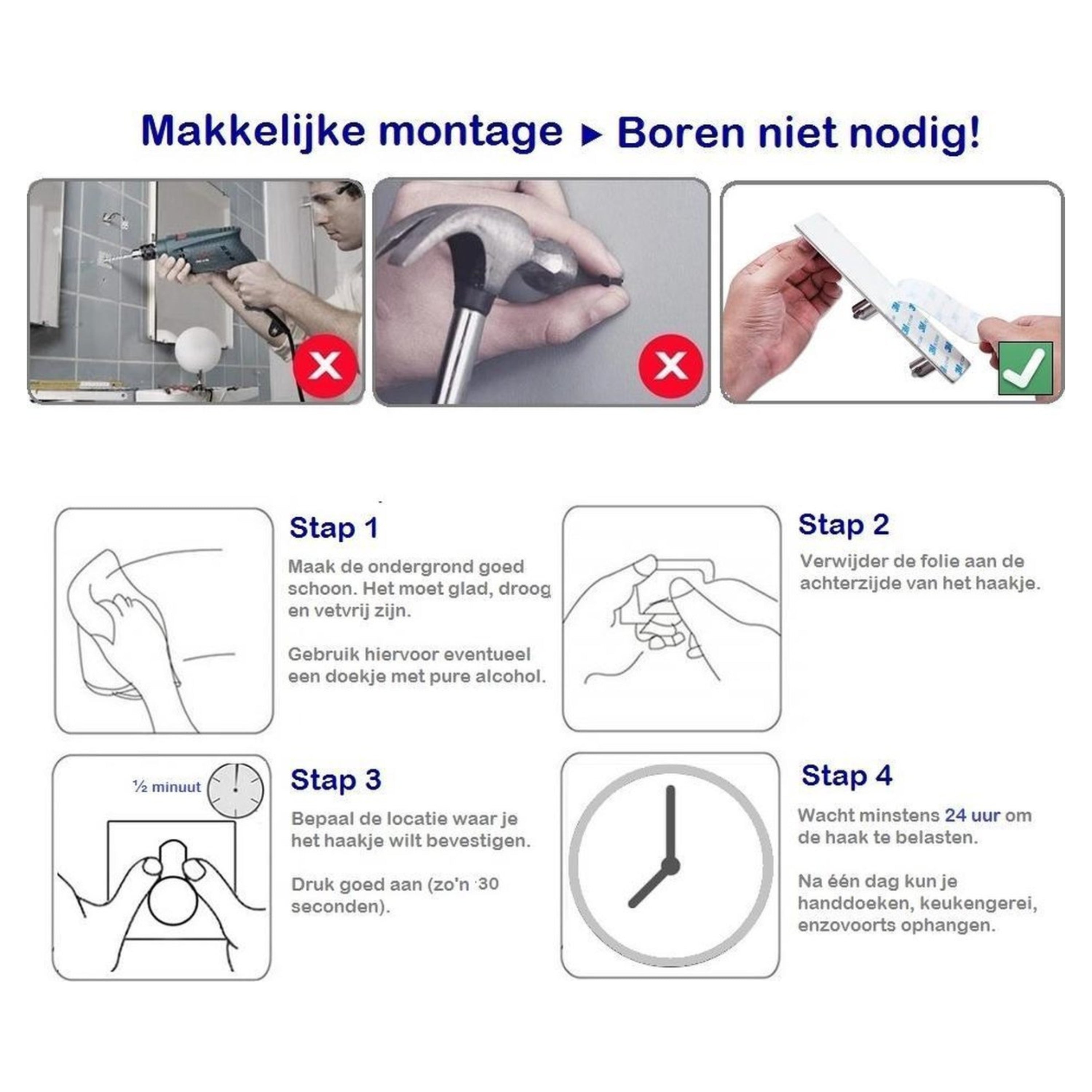 XIVADA Handdoekhaakjes Paza - Zelfklevend - Rvs - Zilver - Set van 2