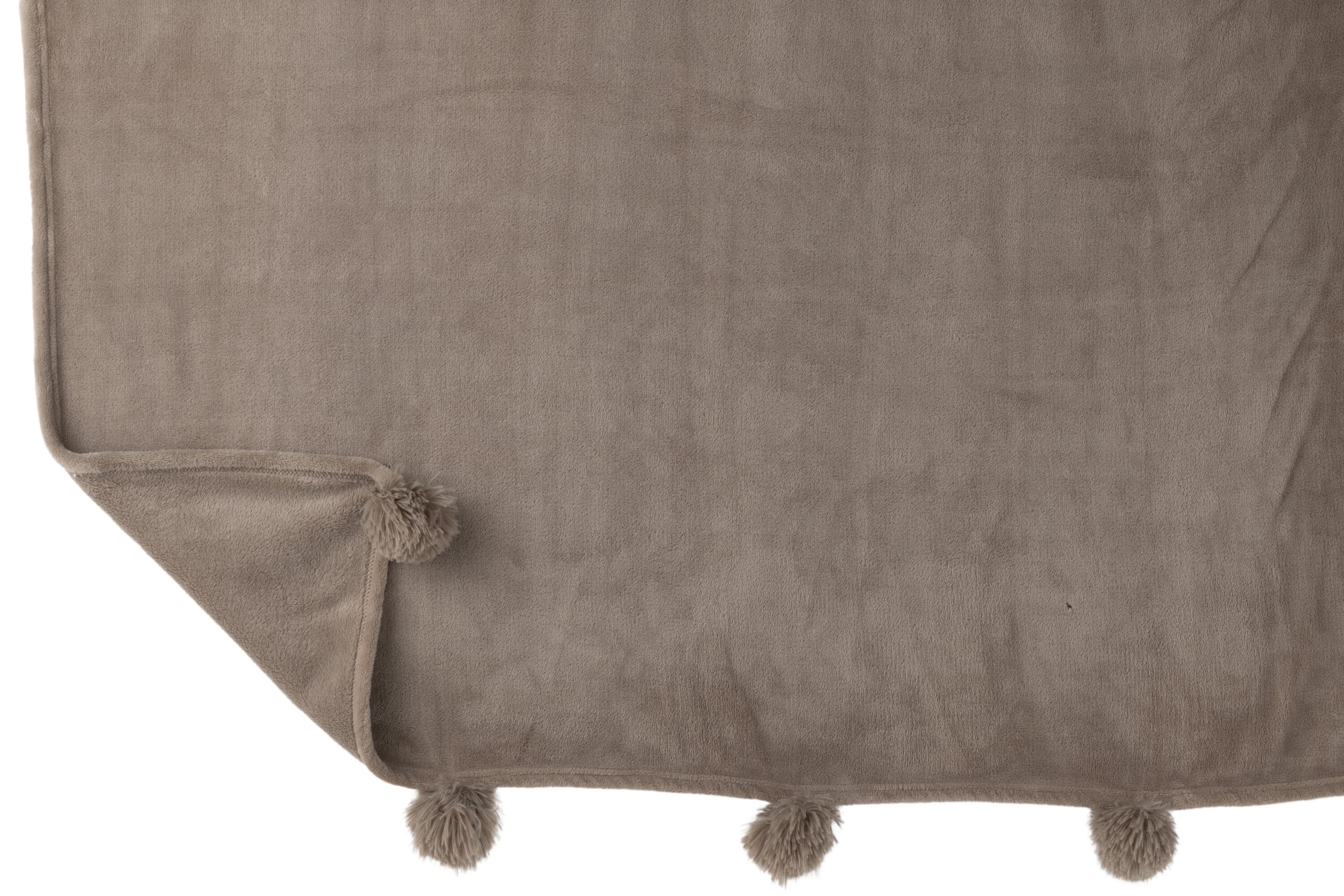 J-Line plaid Pompom - polyester - taupe - 170 x 130 cm