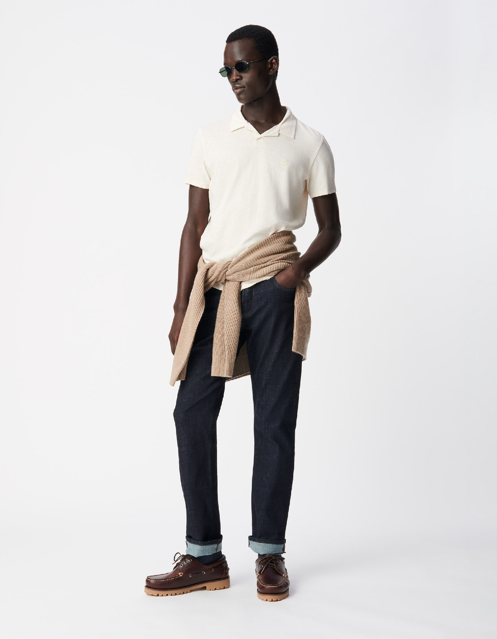 Polo manches courtes beige coton bio flammé Homme