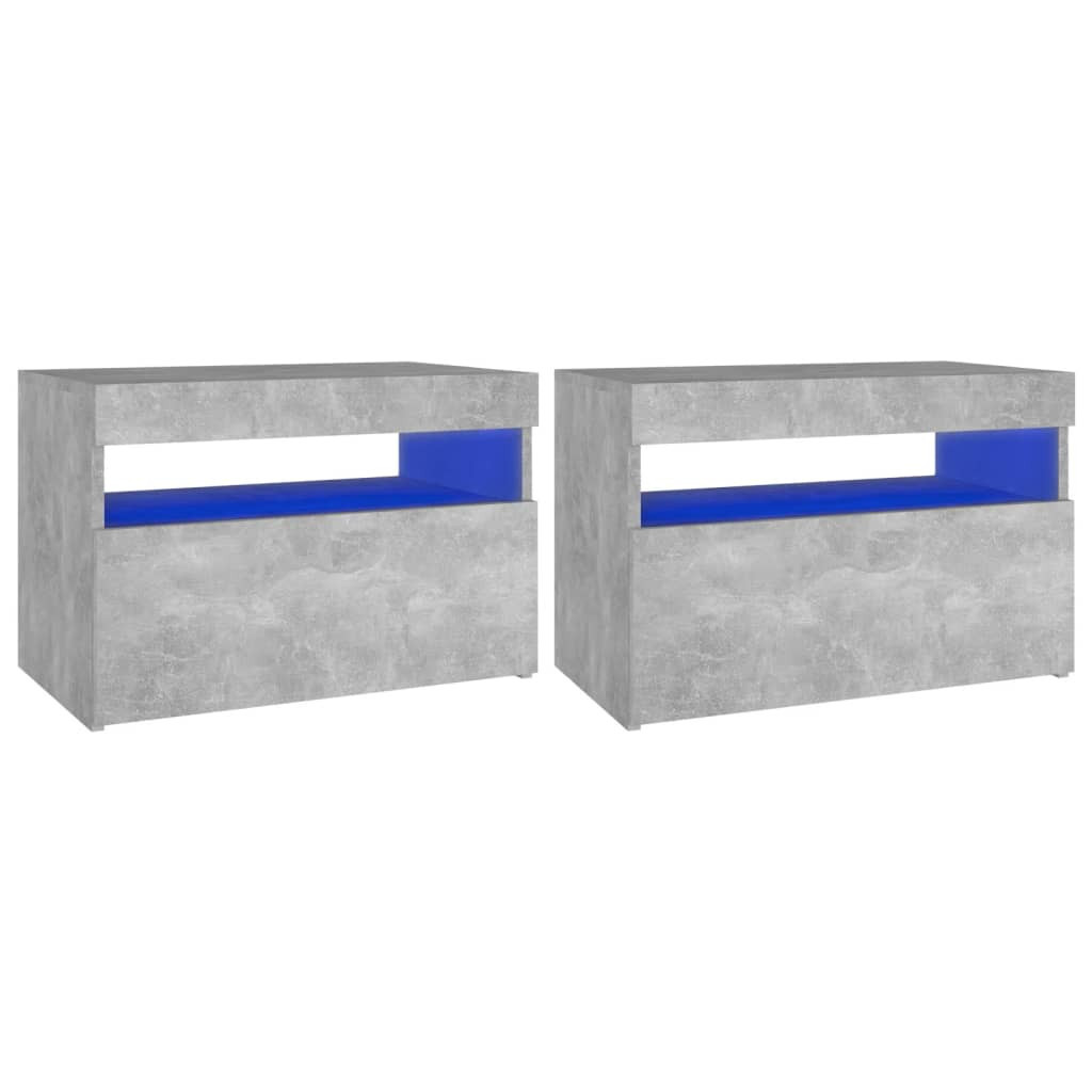 2x Szafka Nocna Stolik Komoda Szara z LED Do Sypialni 60x35x40 cm