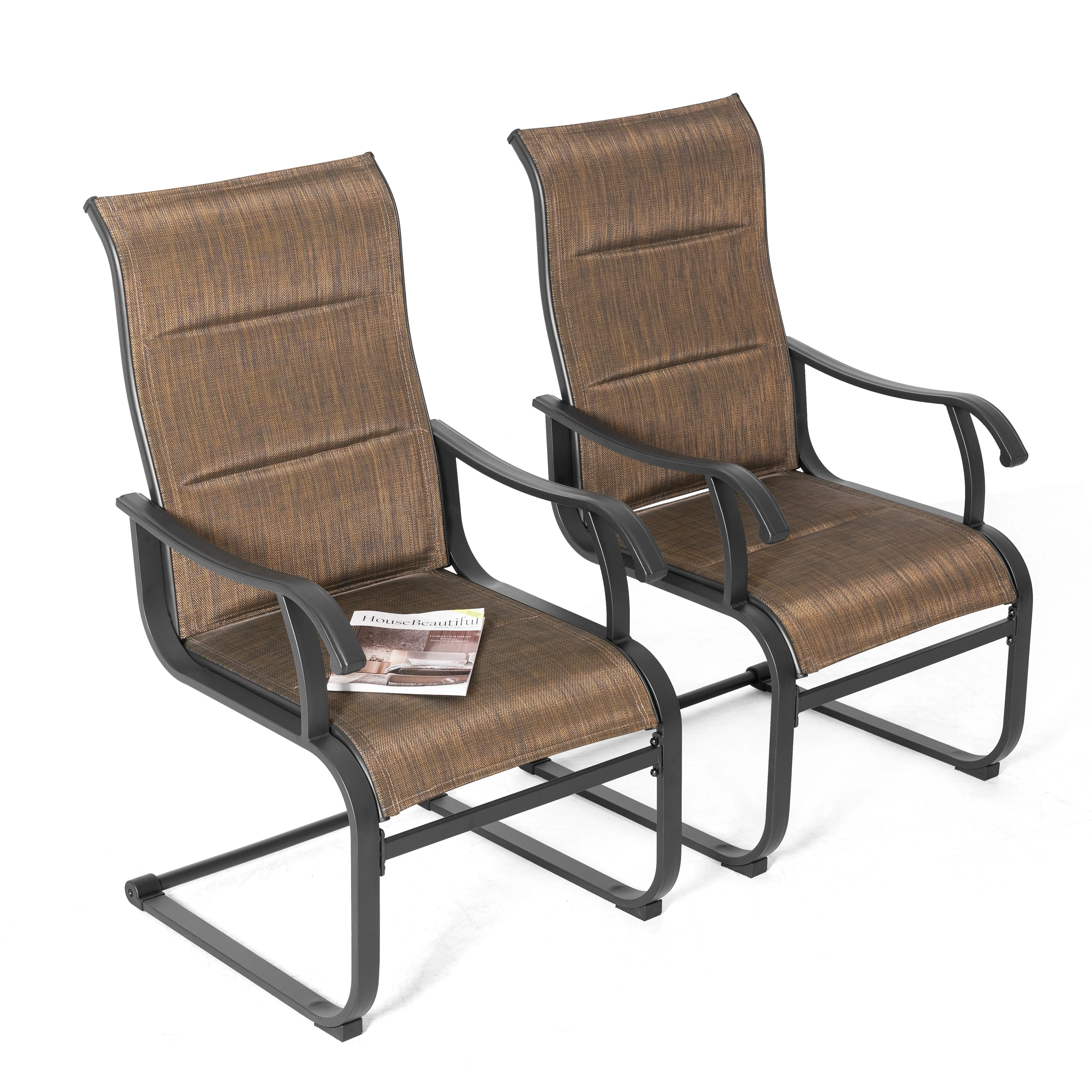 Outdoor Patio Dining Chairs, Breathable Textilene, Iron Frame, Brown
