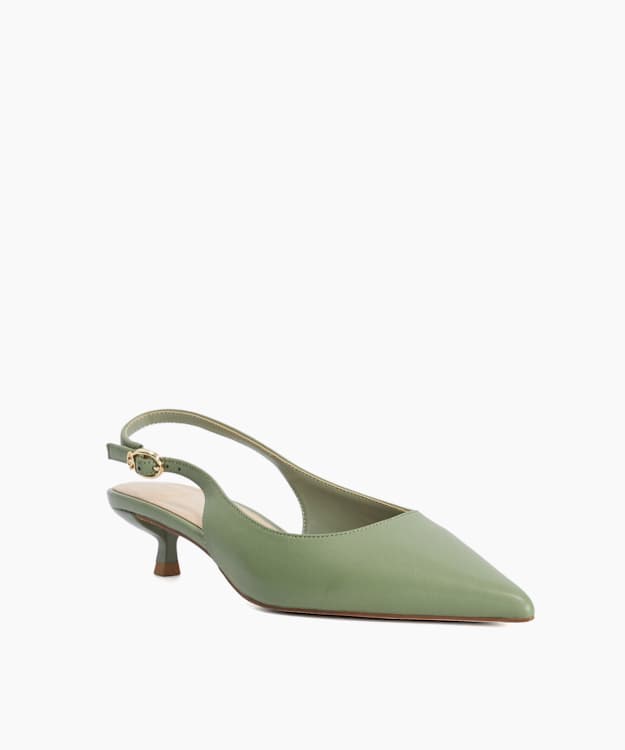 Catalinas Green - Green Leather Kitten Heel Sling-Backs