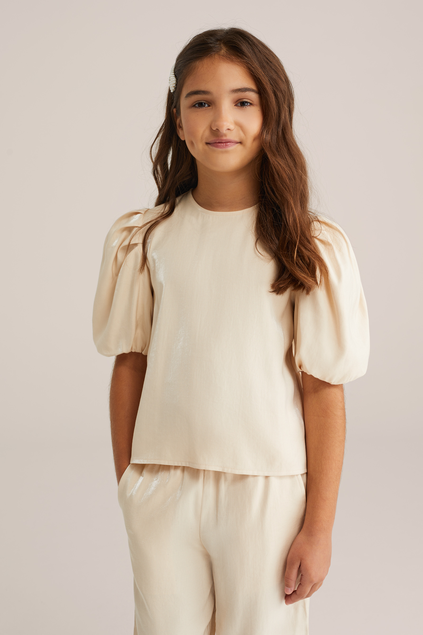 Meisjes top met pofmouwen