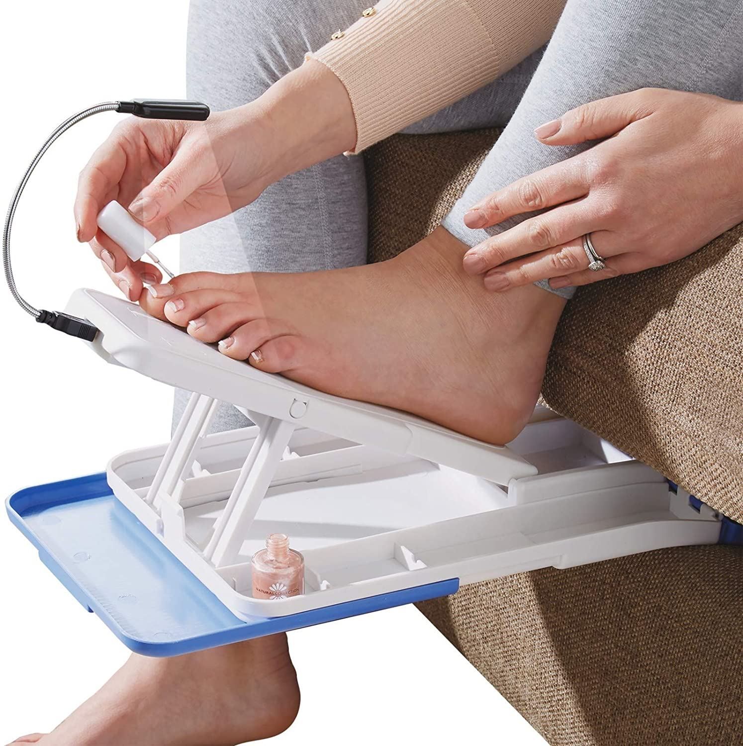 mysmartbuy Folding Pedicure Footrest - Angled Foot Stand with LED Light for Nail Painting & Pedicures