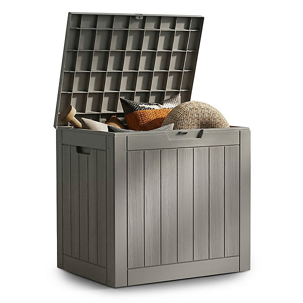 Coffre de jardin imperméable 117L boîte de rangement extérieur balcon terrasse plastique polypropylène gris