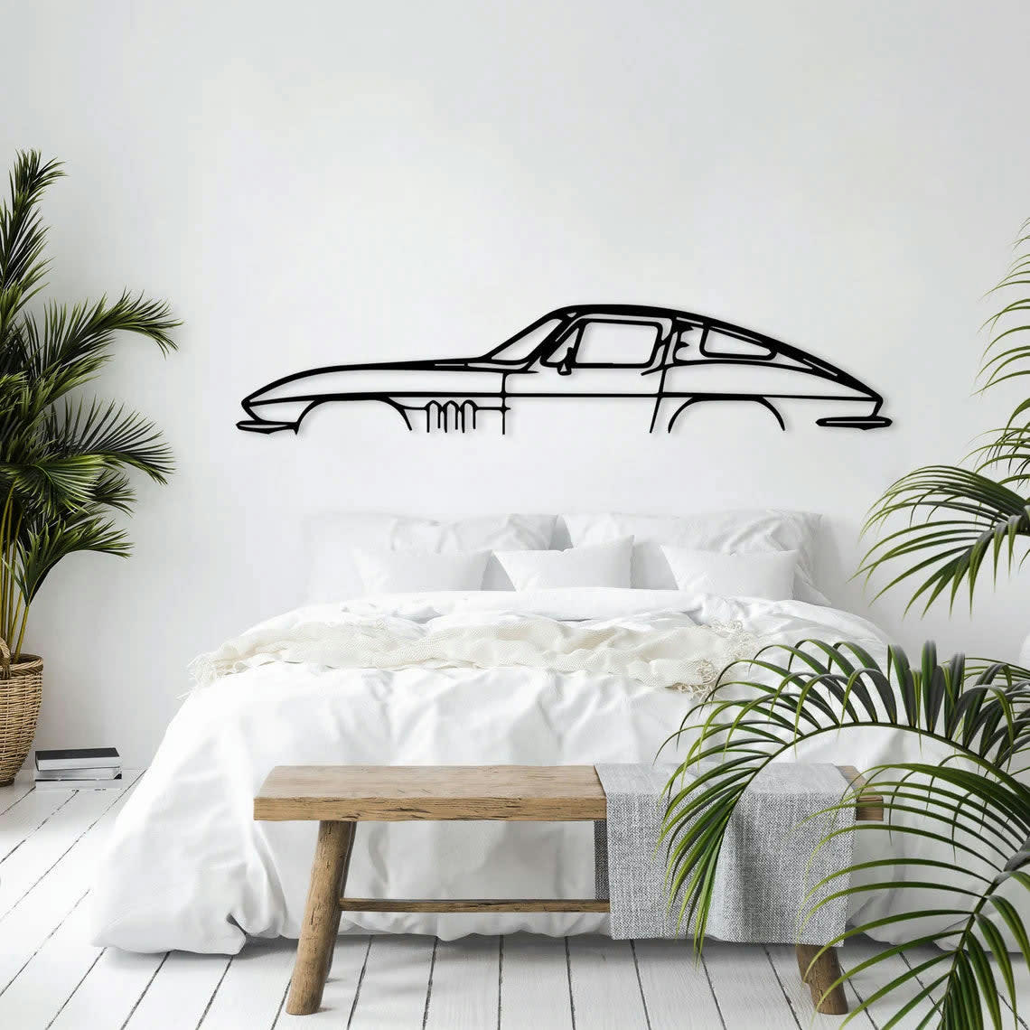 VOITURE - Décoration murale voiture corvette classic en métal noir 60x11 cm