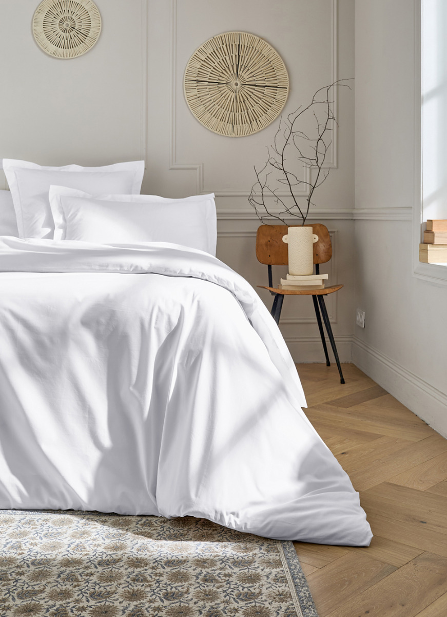 HOUSSE DE COUETTE UNIE EN PERCALE DE COTON BLANC