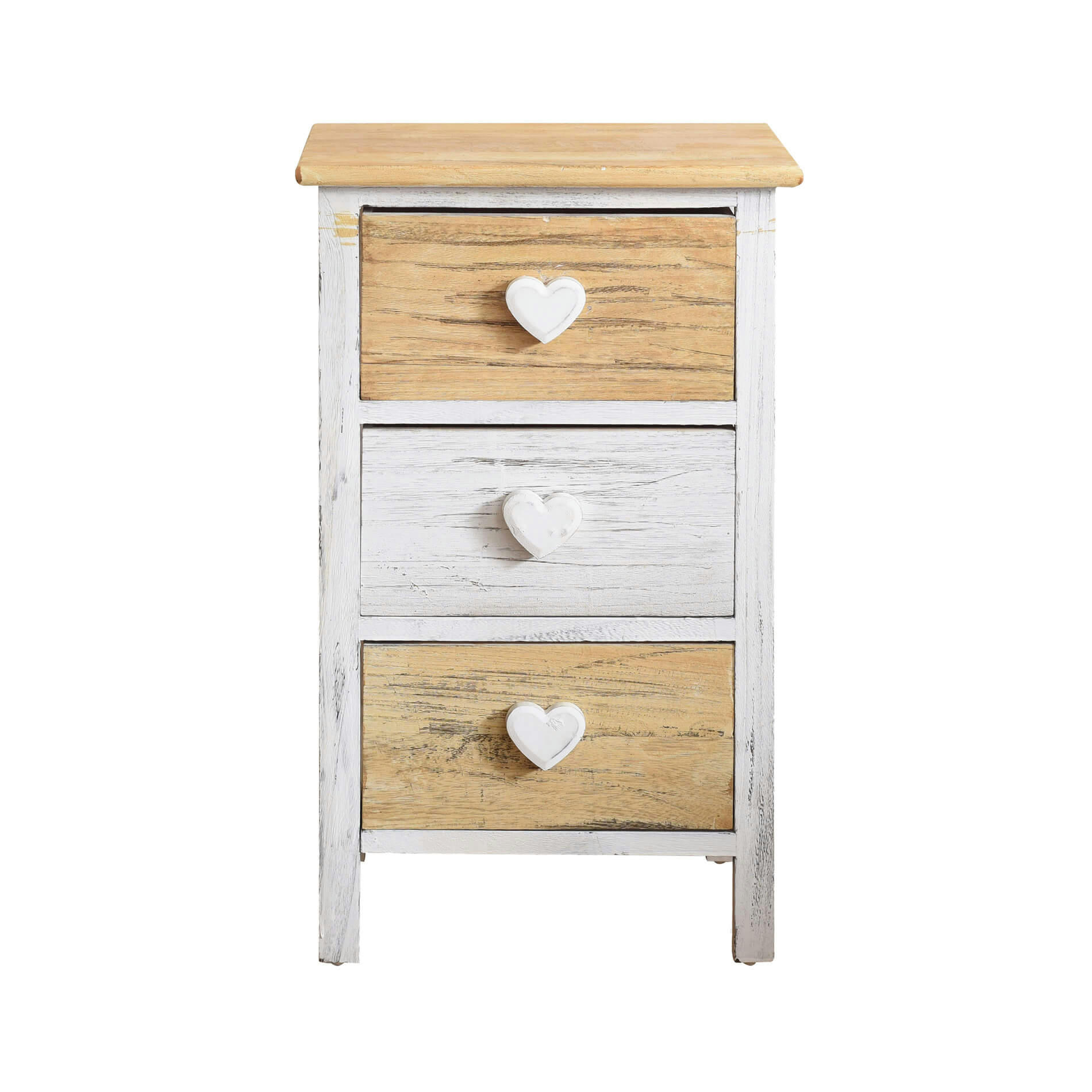 - Table de chevet en bois à 3 tiroirs marron et beige