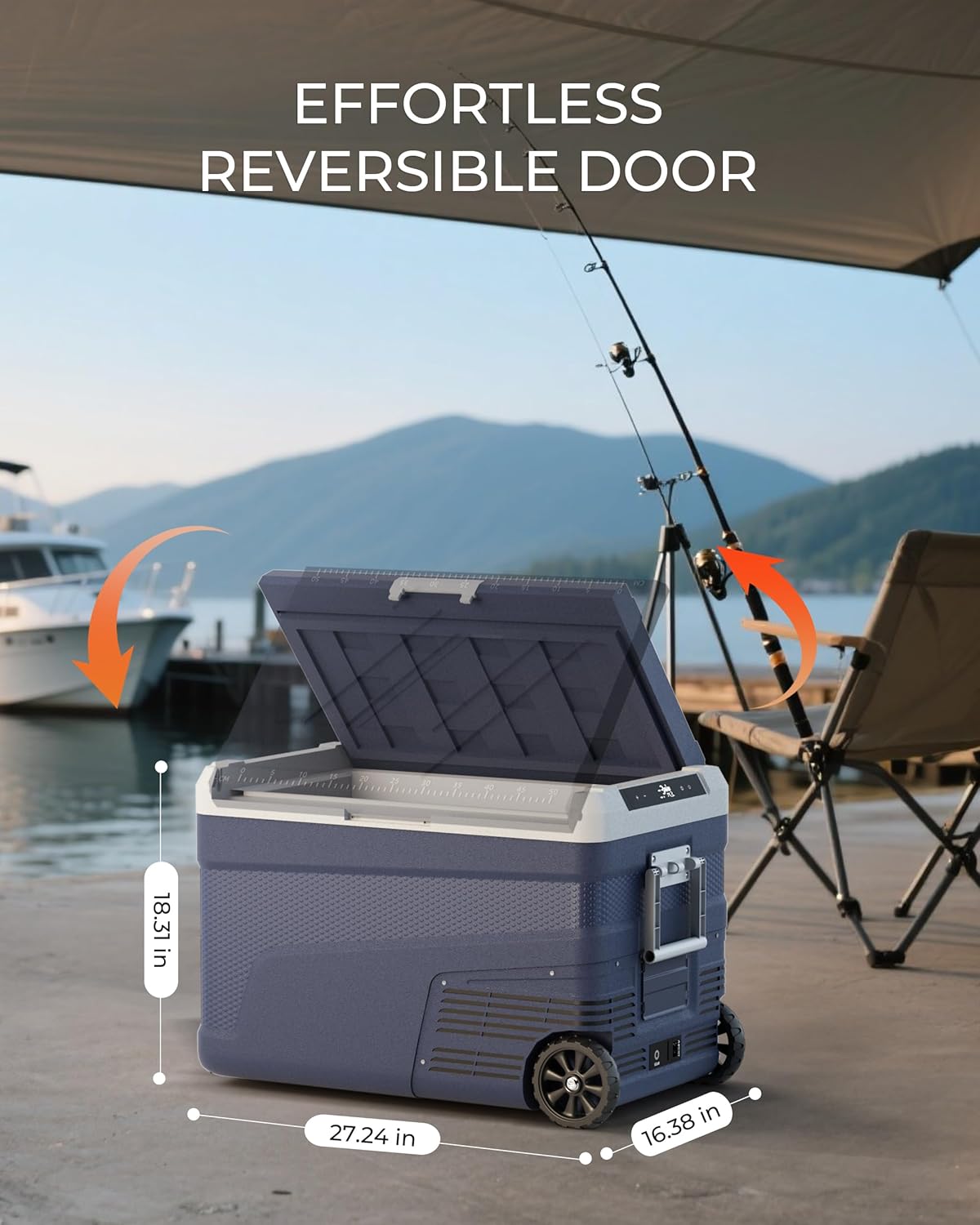 EKOJUCE 12 Volt Refrigerator Portable Fridge Freezer - 48 Quart(45L) Electric Cooler with Wheels, 12/24V DC & 100-240V AC, -4℉-68℉, APP Control, 12V Car Fridge for Camping, Boating, RV, Outdoor, Home