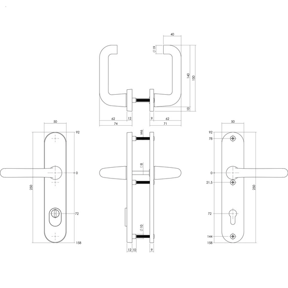 Schutzbeschlag, Kernziehschutz PZ 72 mm Drücker/Drücker