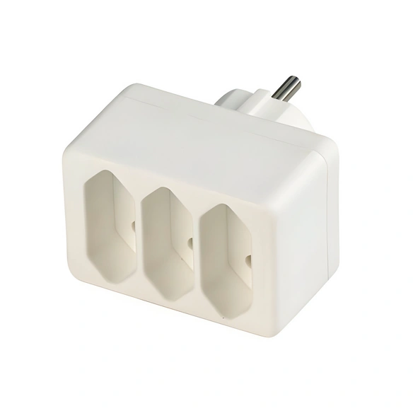 Übergangsstecker, 3-fach, Weiß, Kunststoff