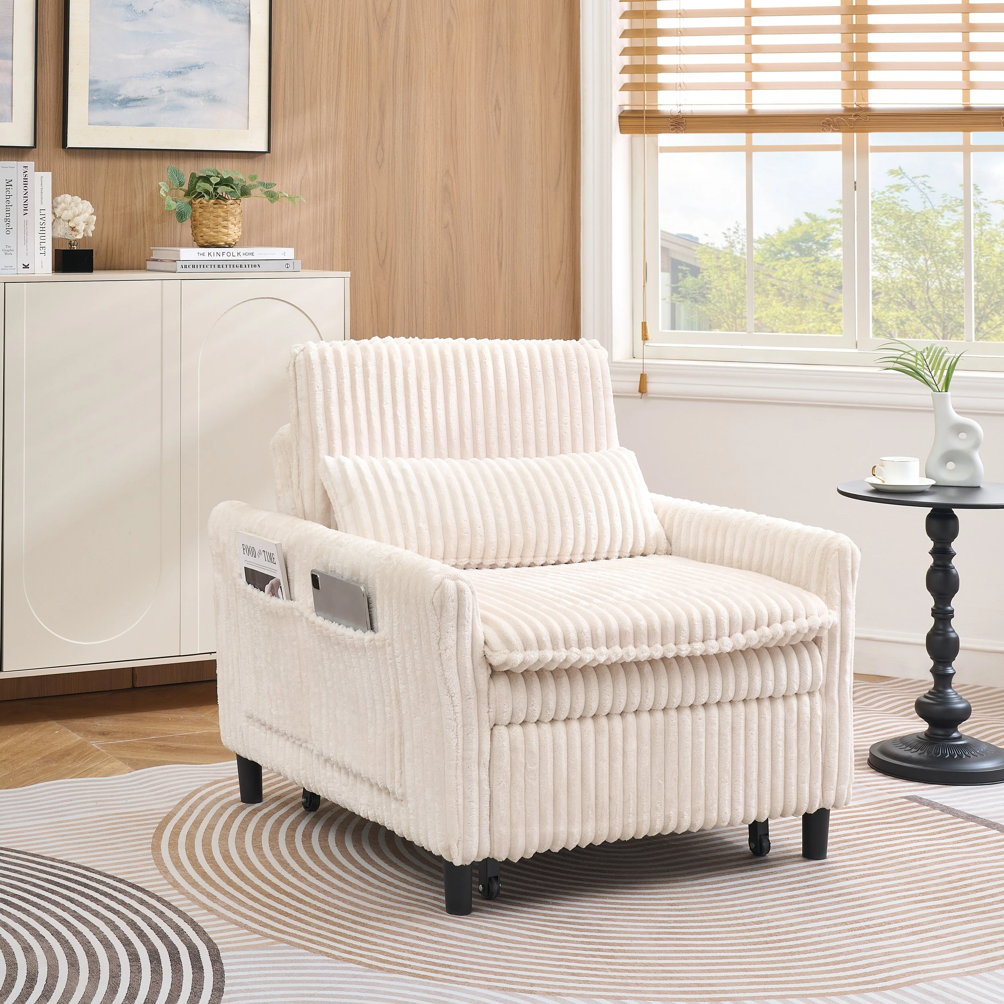 Beige comfortable chair for Small apartment Bedroom space Balcony Small sofa bed Lazy Small sofa Sofa with a pillow