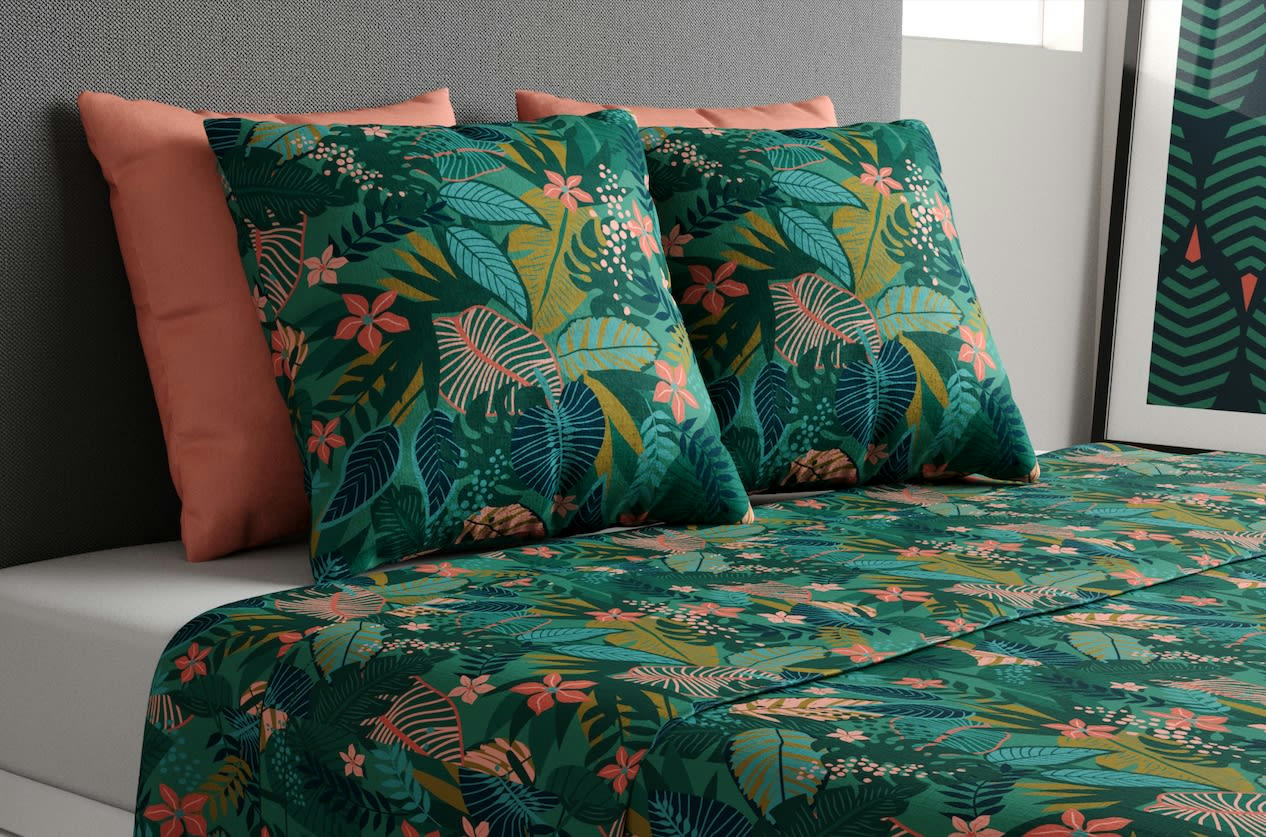 ZANIA - Parure de drap coton vert 180x290 cm