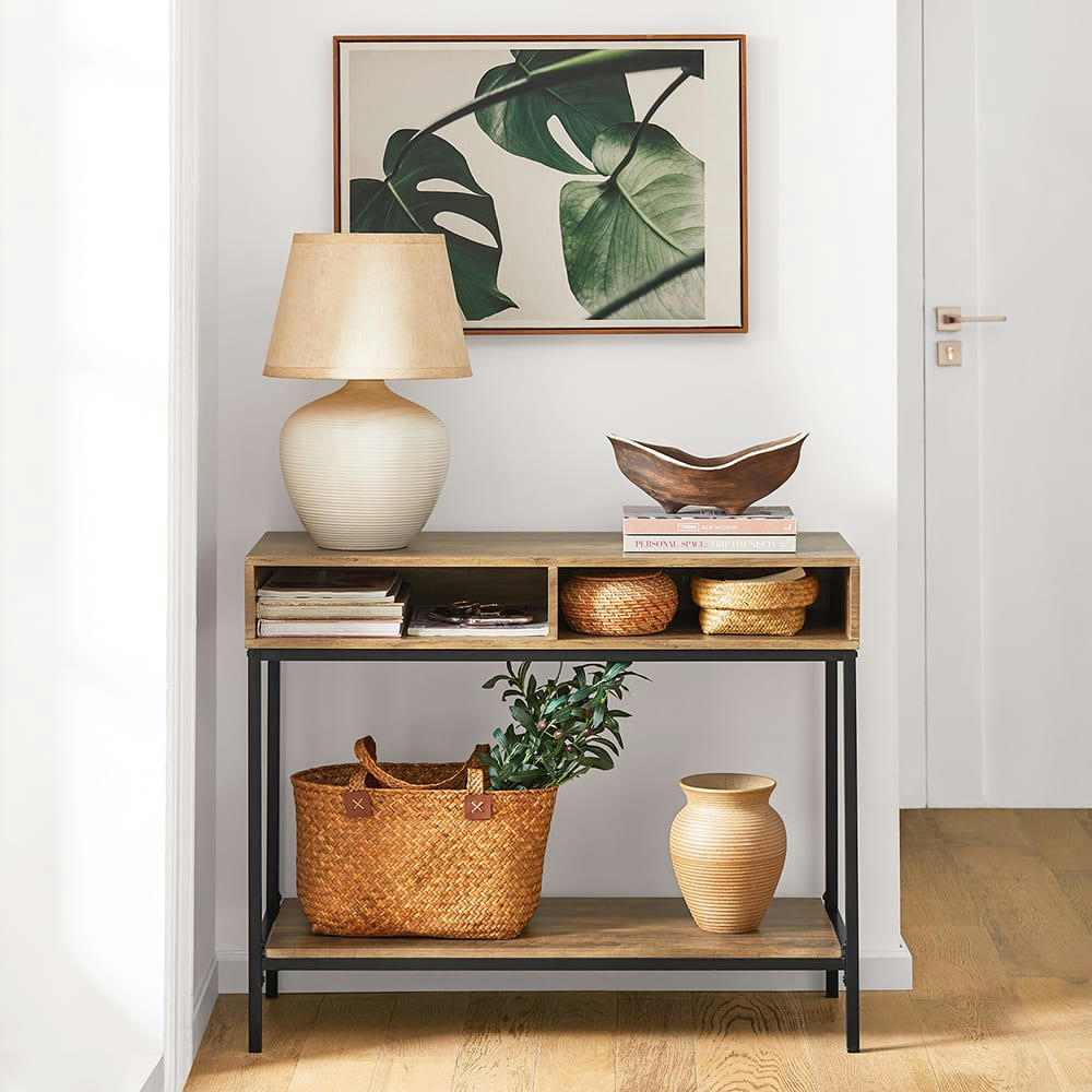 - Table console 2 compartiments effet bois