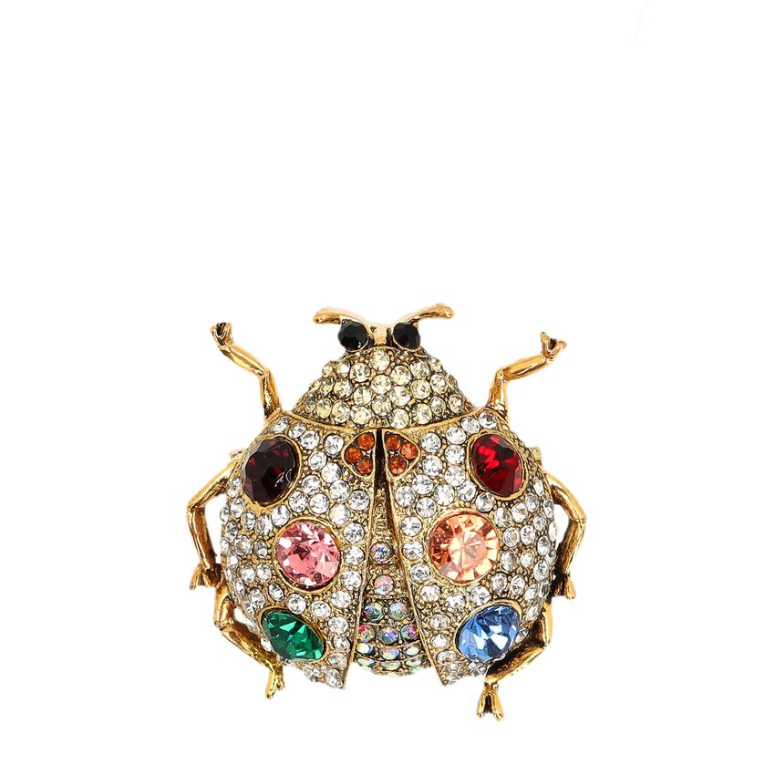 Manfield Goudkleurige kever broche met multicolor diamantjes