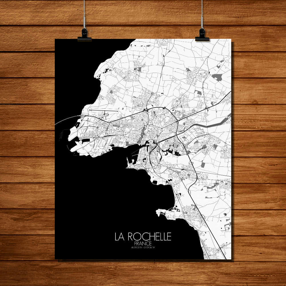- Affiche La Rochelle Carte N&B 40x50