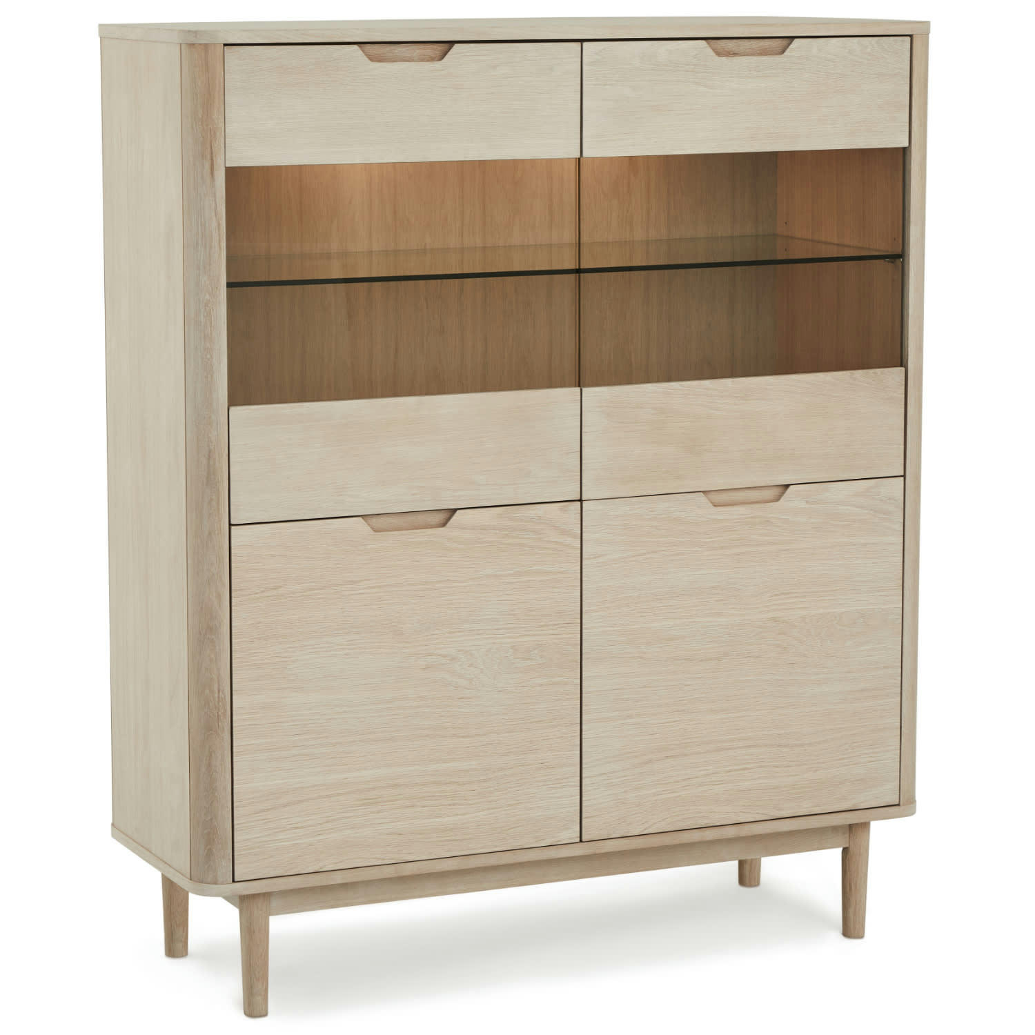 NYBORG - Buffet haut 4 portes en chêne massif clair