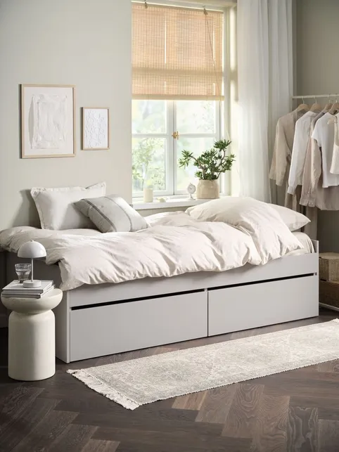 Seng med opbevaring LIMFJORDEN 90/180x200 beige