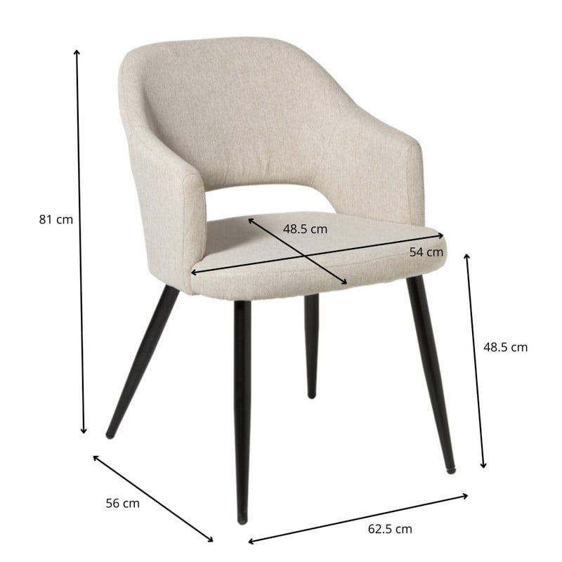 Eetkamerstoel Leonardo met armleuning - beige - 81x62.5x56 cm