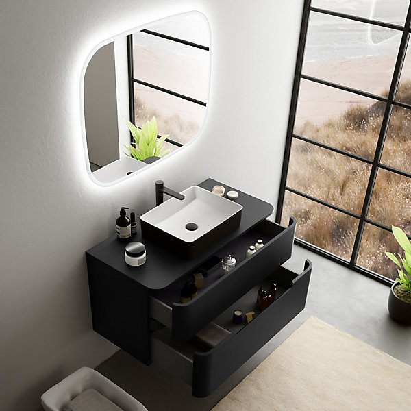 Ensemble salle de bains L. 104 cm meuble sous vasque   plan de toilette noir mat Alba