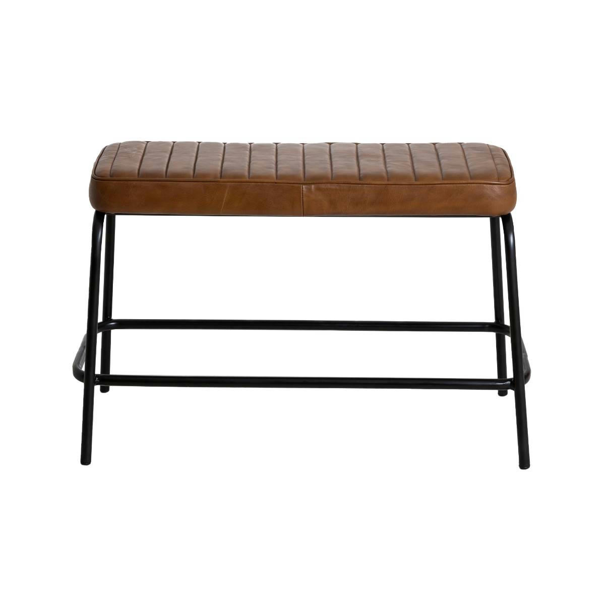 LUCIEN - Banc en cuir et croûte de cuir marron 75 cm