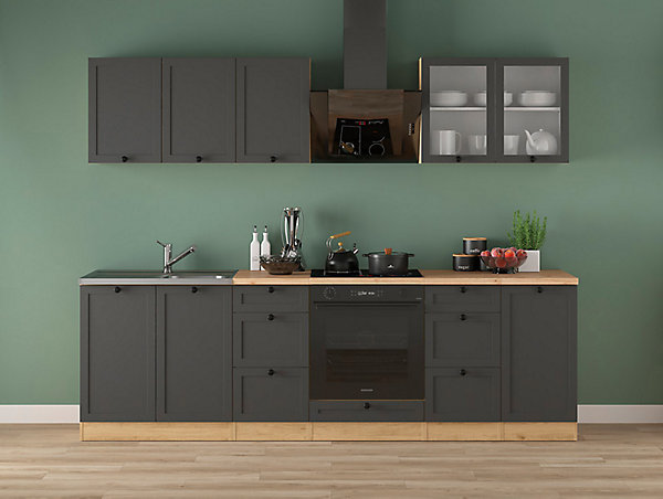 Cuisine complète 260 cm,Ensemble de meuble de cuisine coloris Chêne bernstein, plan de travail non inclus