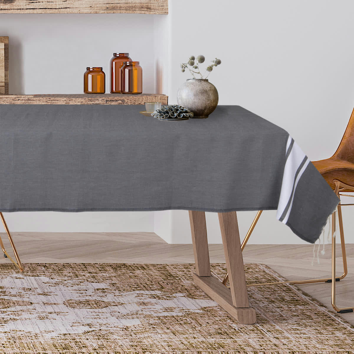ST TROPEZ - Nappe rectangulaire coton  150x250 gris moyen