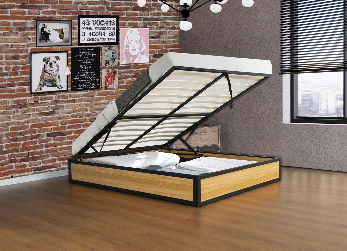 JERSEY - Lit coffre industriel 140 x 190 cm