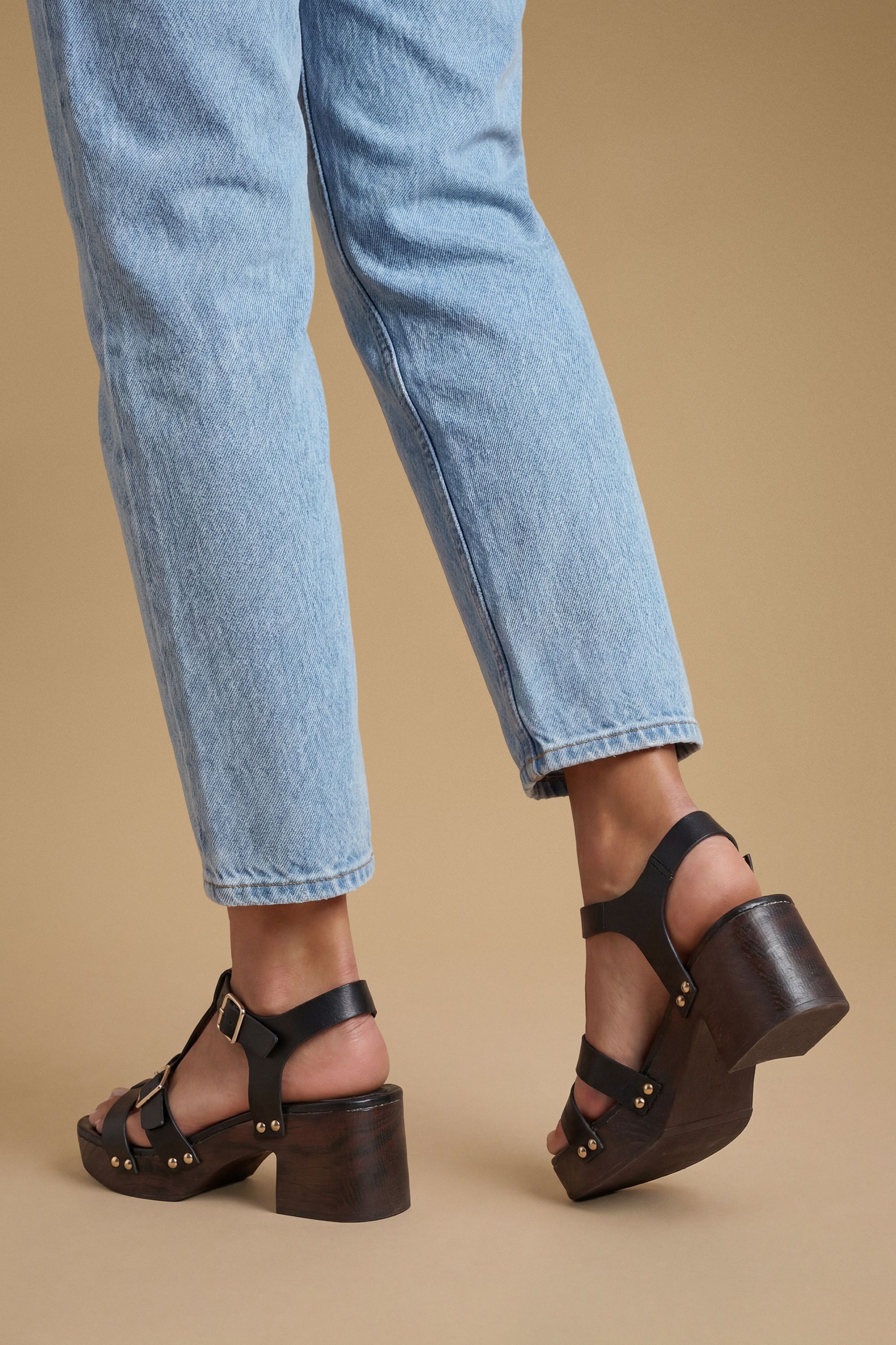 Dorothy Perkins Jasmin Faux Leather Wood Effect Block Heel Platform Sandals