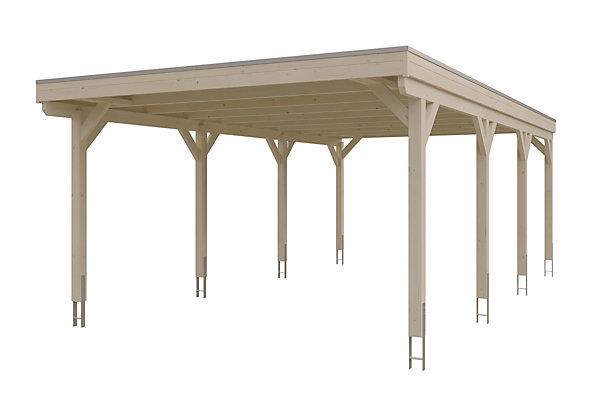 Carport SKAN HOLZ Grunewald 427 x 796 cm avec panneaux de toit en aluminium, non traité