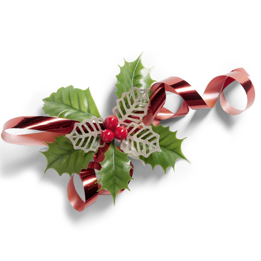 Décoration de No&euml;l noeud et houx H20,5 cm - 3 coloris