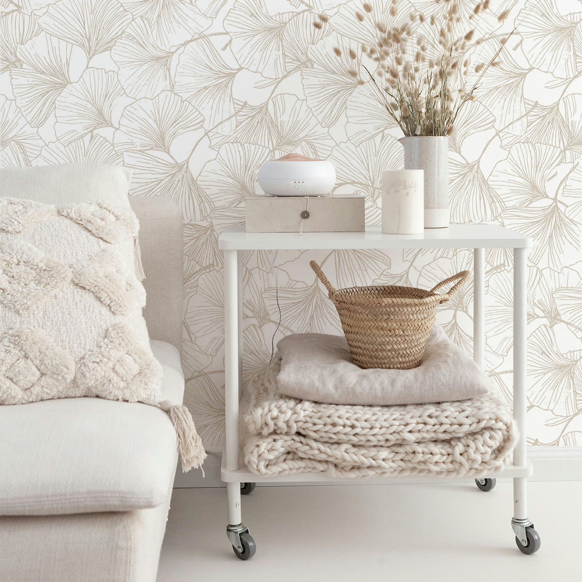 GINGKO - Papier peint vinyle adhésif écru 50x300 cm