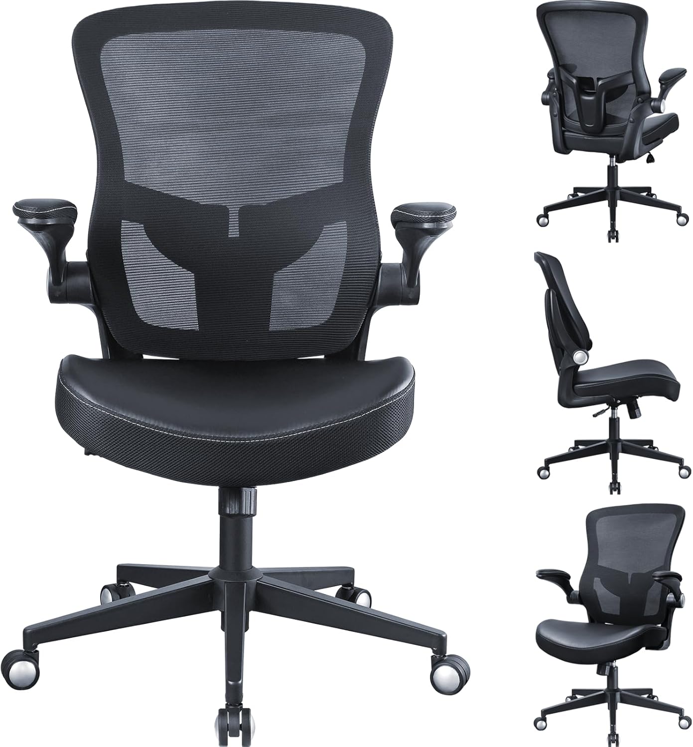 Heavy Duty Office Chair, 400lbs Ergonomic Desk Office Chair for Heavy People, Home Office Desk Chairs with Flip-Up Arms Computer Executive Task Chair with Adjustable Lumbar Support